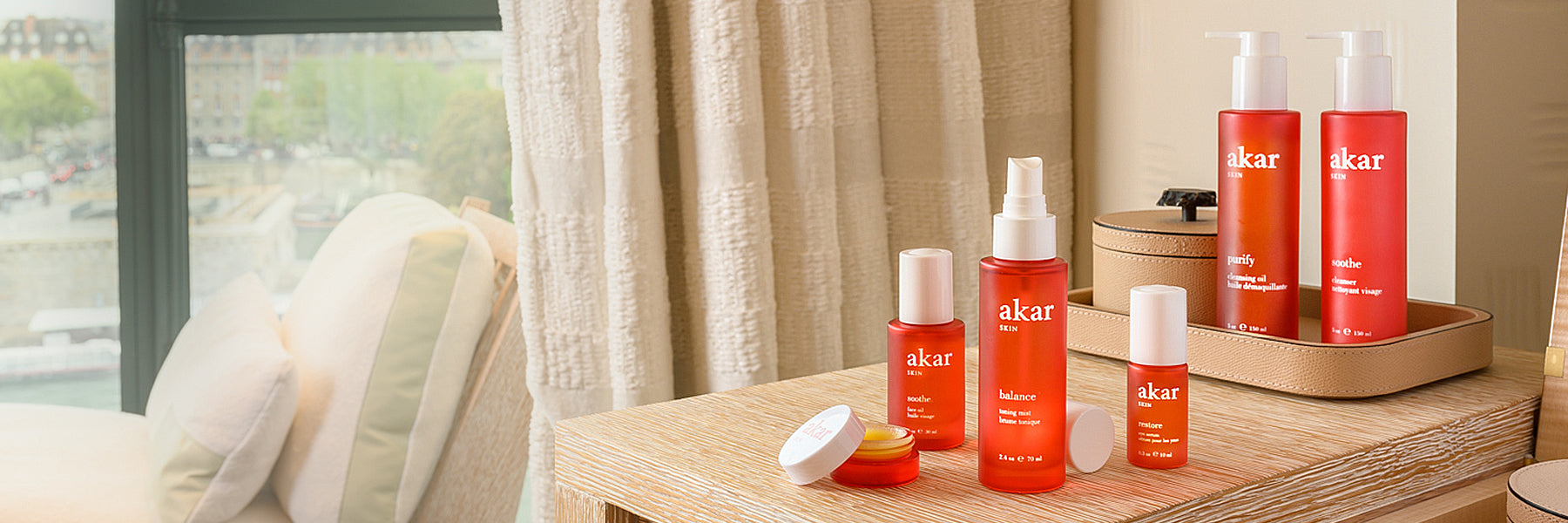 Akar skin, clean, green, beauty, luxury, skincare, Soothe Face Oil, Purify Cleansing Oil, Soothe Cleanser, Balance Toning Mist, Restore Eye Serum, Pure Lip Restoration, Tibetan inspired