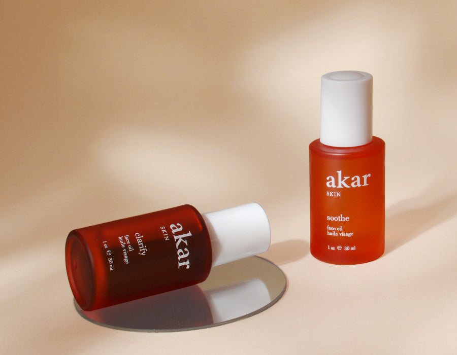Akar Skin, Clarify Soothe Face Oils, skincare product, red bottles, clean beauty, Tibetan inspired