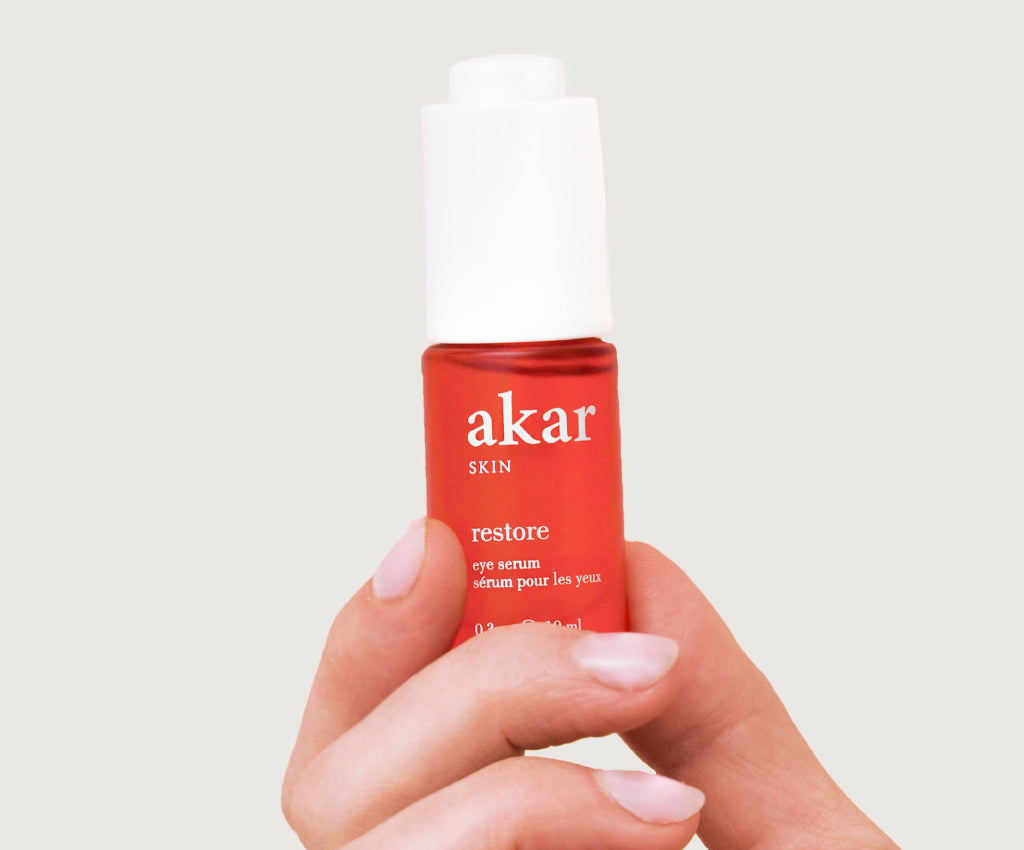 Akar Skin, Restore Eye Serum, hand, product, skincare shot, photography, clean beauty